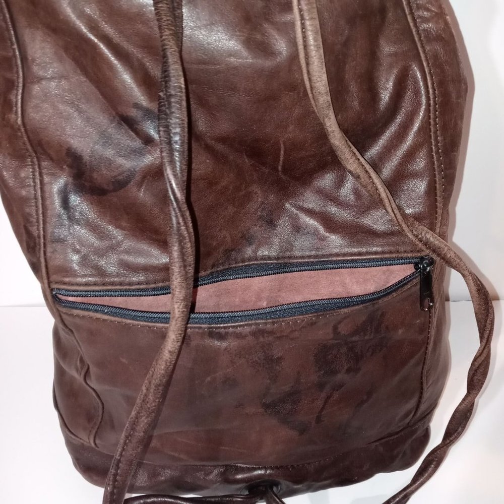 Leather Handmade Drawsting Closure Backpack - Picture 7 of 10